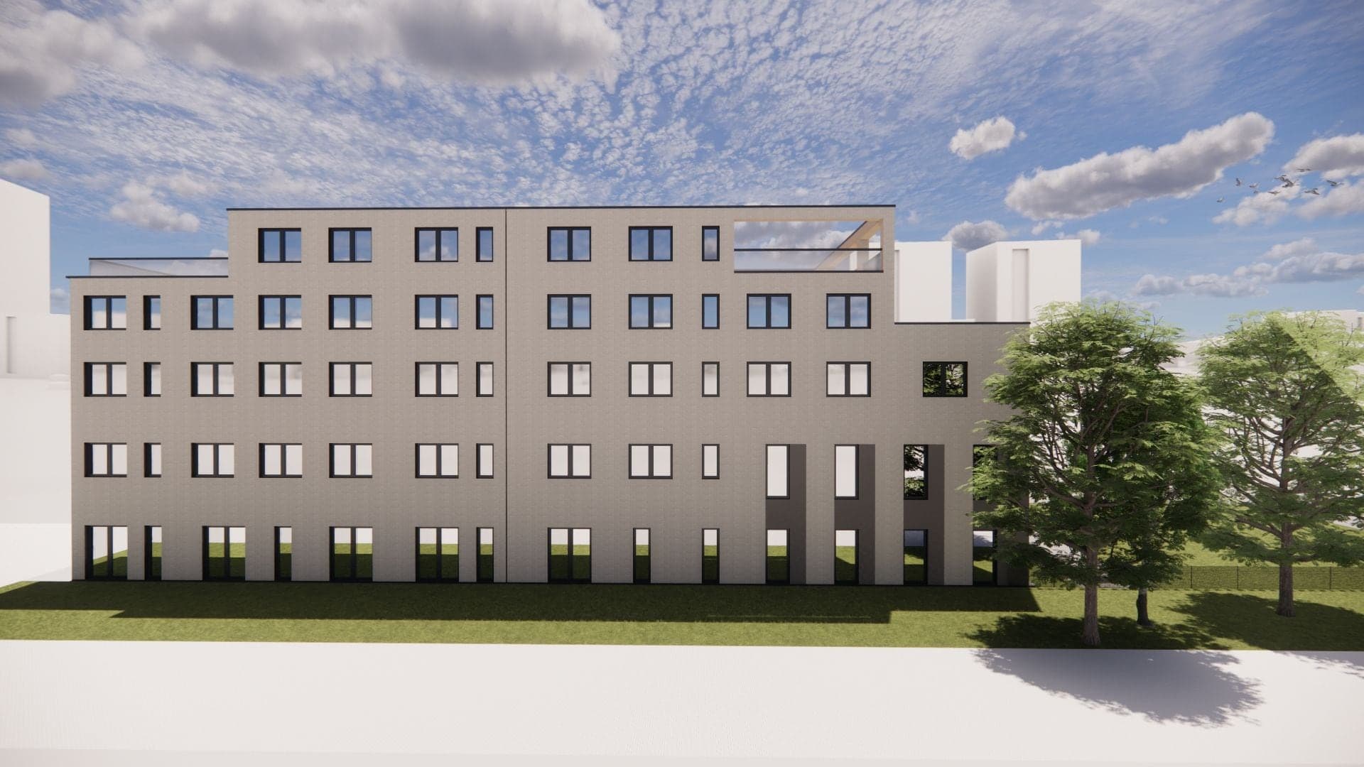Visualisierung der Straßenansicht des Neubaus